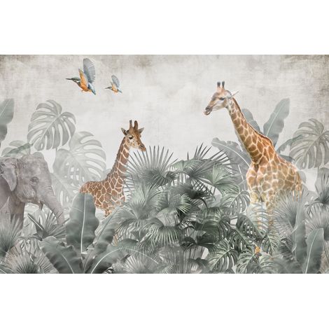 Kinderfototapete Safari Dschungel Tropen Elefanten und Giraffen DWK432 200x135 (1/5)