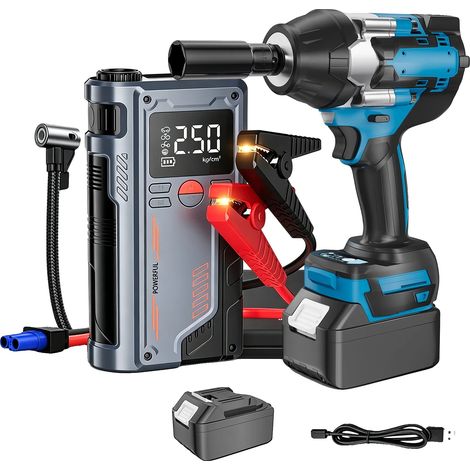 Llave de impacto, 1800 N·m de par, batería de respaldo, 2 en 1 (1/2)