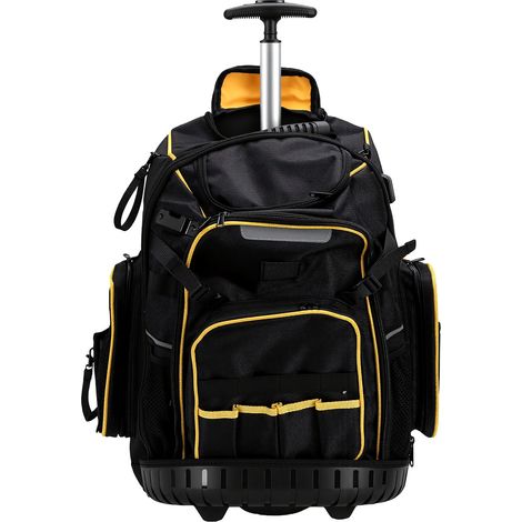 Sac à outils à tige de traction avec base rigide moulée, sac à dos robuste à roulettes pour électricien, plombier et technicien CVC (1/5)