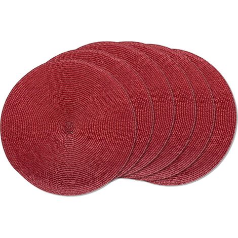 Lot de 6 Sets de Table Ronds tressés de 38,1 cm pour Tables de Salle à Manger, tissés naturels, résistants à la Chaleur (Rouge Bordeaux)'Rouge Bordeaux 15 inches'Rouge Bordeaux'15 inches (1/5)