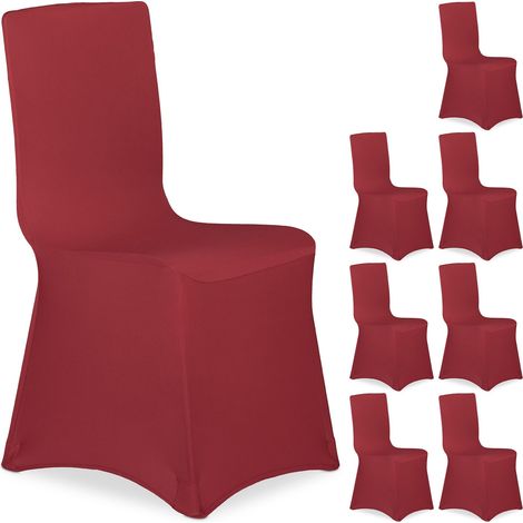 Relaxdays Chair Cover, Set of 8, Universal, Stretchy, Event Decor, Wedding, Celebration, Fabric, Dark Red (1/5)