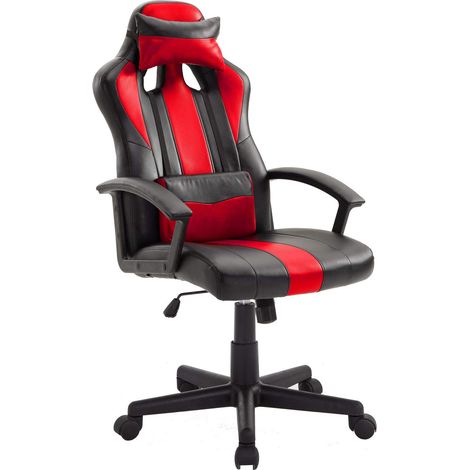 Fauteuil de Gamer Noir et Rouge Crash, Chaise Gaming, siège de Bureau Ergonomique avec Soutien Lombaire et Appui-tête, Pivotant et Hauteur réglable (1/5)