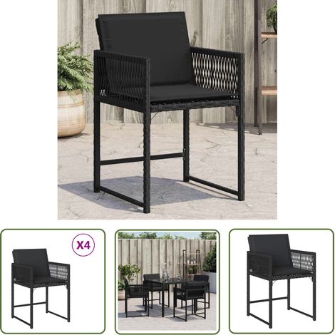 The Living Store Chaises de jardin lot de 4 avec coussins noir résine tressée - Chaise De Jardin - Fauteuil De Jardin - Mobilier De Jardin - Salon De Jardin - Résine Tressée (1/5)
