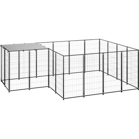Chenil pour chiens - Parc enclos pour animaux Noir 6,05 m² Acier BV830100 - BonneVie