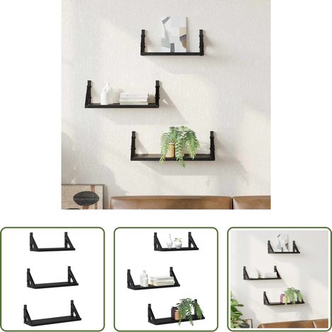 Wandmontiert - Wandregal Wandmontiert mit Speicher 3 pcs Schwarz Eichen-Optik (1/5)
