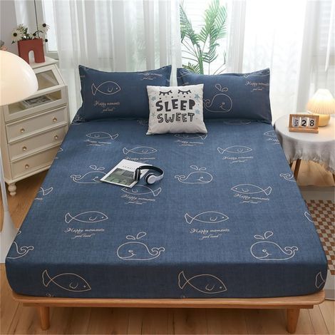 Impression Simple Drap Housse, Antidérapant Doux Draps Housses,Ajustable Housse Matelas avec Bonnet 25 cm,Microfibre Drap-Housse avec Une Rebord Élastique (Baleine,180x200+25cm) (1/5)