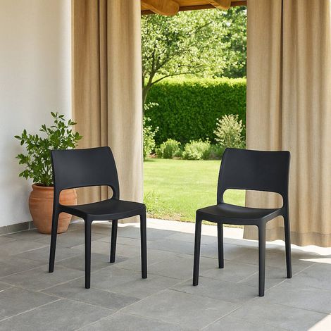Dmora - 2er-Set Gartenstühle Ancona, Gartensitz, Für drinnen und draußen, Stapelbar, Made in Italy, 47x53 h82 cm, Anthrazit (1/5)