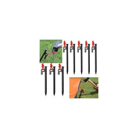 Piquets de Tente Robustes - Lot de 8 Sardines en Acier Forgé, 20cm avec Crochet pour Camping, Jardin et Plage