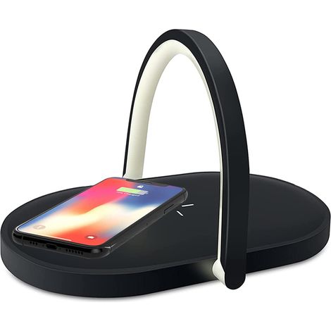 Lampe de chevet tactile à intensité variable avec chargeur sans fil 15 W, veilleuse à luminosité réglable pour chambre, salon, bureau (noir)