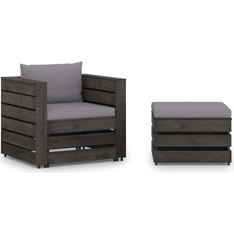 vidaXL Muebles de jardín 2 piezas con cojines madera impregnada gris (1/4)