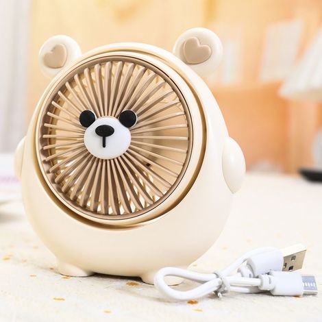 Mini Ventilateur Mignon Ours - Abricot, Rechargeable USB, 3 Vitesses-lsw