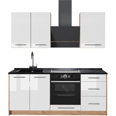 Cucina monoblocco Fame-Line, Bianco lucido/Rovere dorato, 190 cm senza piano di lavoro, Vicco (1/5)