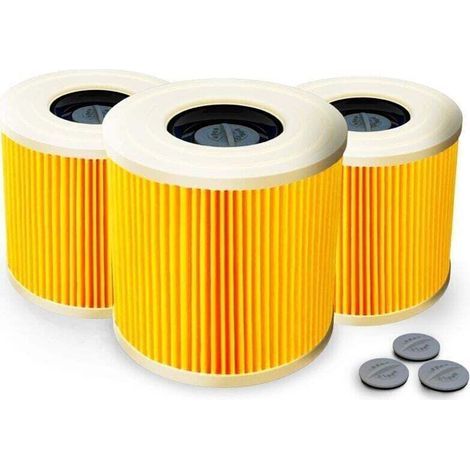 Lot de 3 filtres à cartouche + 3 vis de fermeture supplémentaires - Pour aspirateur Kärcher WD3 Premium WD2 WD3 WD 3 MV3 WD 3 P - Kit d'extension remplace 6.414-552.0, 6.414-772.0 (1/4)