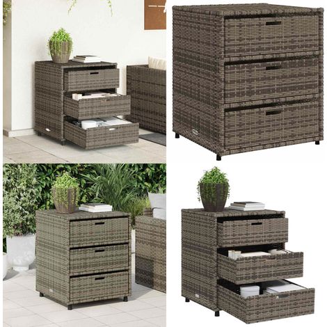 Armario de almacenaje de jardín ratán PE gris 55x59x69 cm - Almacenamiento exterior - Cajones para jardín