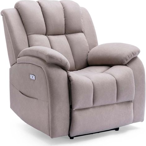 BROOKLINE ELECTRIC FABRIC AUTO RECLINER ARMCHAIR GAMING USB LOUNGE SOFA CHAIR PUMICE (1/5)