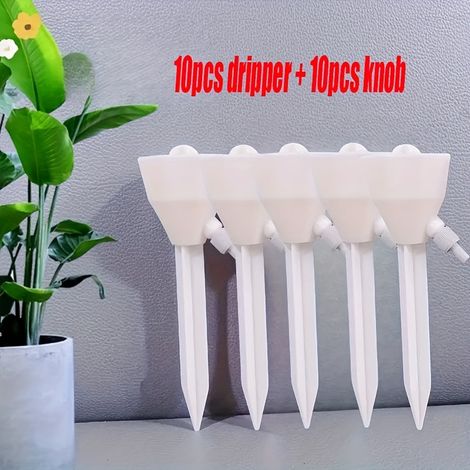 Kit d'irrigation goutte à goutte automatique 20 pièces pour plantes d'intérieur, débit d'eau réglable, compatible avec les bouteilles standard, blanc (1/5)