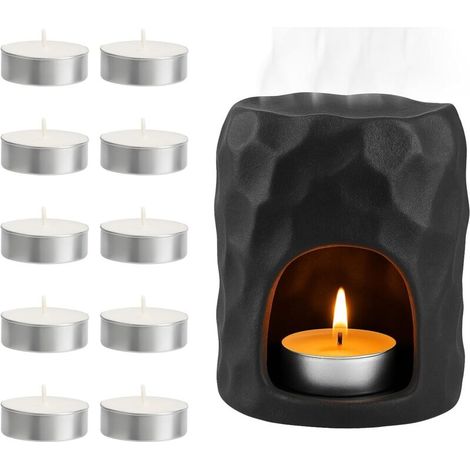 Lampe à parfum en céramique - Lampe parfumée en céramique avec 10 bougeoirs - Lampe aromatique pour huiles essentielles - Diffuseur d'huile et de cire - H 10,6 cm x l 8 cm (1/5)