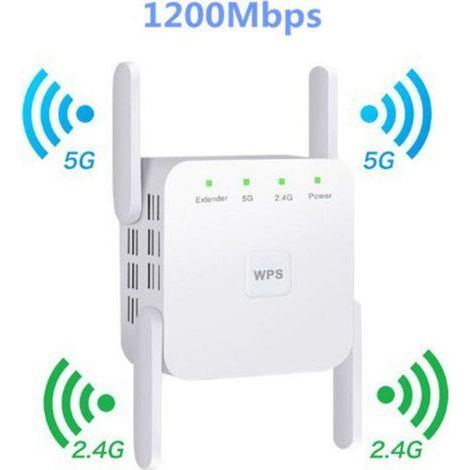 Ripetitore Wi-Fi 1200 Mbps – Doppia banda 5 GHz e 2,4 GHz – Copertura fino a 2000 piedi quadrati – 4 antenne ad alto guadagno (1/3)