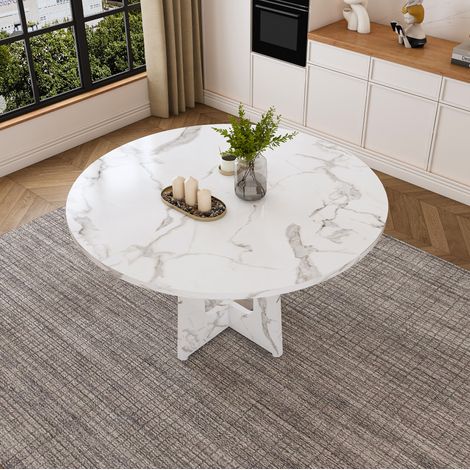Tavolo da pranzo rotondo 120x76 cm per 4-6 persone, piedini antiscivolo regolabili, in MDF decorativo - bianco (1/5)