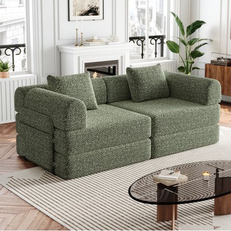 Divano letto 2 posti 183,8x91,4x69,8 cm in ciniglia verde con contenitore - MEUBLIV (1/5)