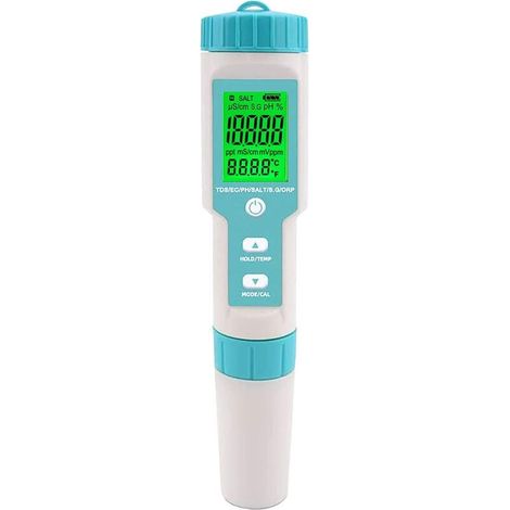 5-in-1 Digitaler Salzgehalts- und pH-Tester – Misst Salzgehalt, pH-Wert, TDS, EC, Temperatur – Für Salzwasserpools und Whirlpools (1/3)