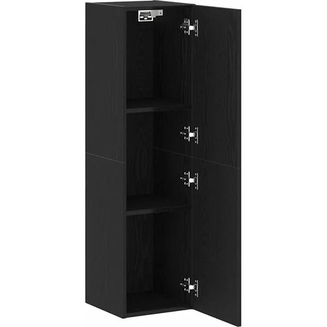 Meuble TV mural moderne gain de place style contemporain 30,5 x 30 x 110 cm en bois d'ingénierie noir (1/5)