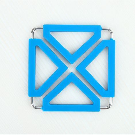 Set di 3 sottobicchieri allungabili in silicone blu e acciaio inossidabile, resistenti al calore e antiaderenti. (1/4)