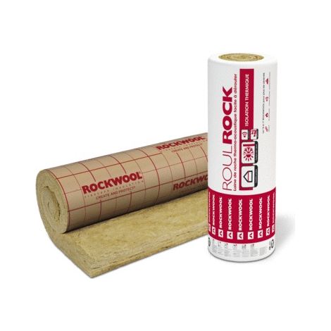 Laine de roche Roulrock kraft 20 cm – 240x120 cm – Isolation combles perdus – Rapide à dérouler sur sol plan – Rockwool