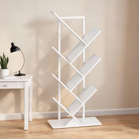 Bibliothèque en bois blanc rustique 7 étagères 50 x 24 x 109 cm (1/5)