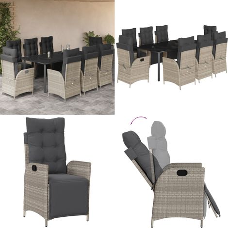 Ensemble à manger de jardin et coussins 9 pcs gris clair rotin - Chaise de jardin - Table de jardin (1/5)