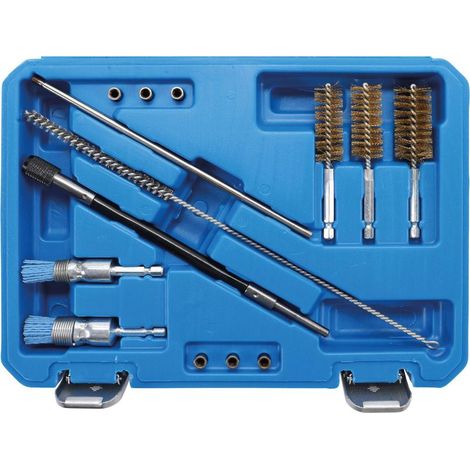 Kit Nettoyage Puits Injecteurs - 3 Brosses Laiton - 2 Brosses Silicone Nylon - Rallonge Auto Serrante - 6 Bouchons Combustion - 1 Tige Montage - 1 Brosse Acier (1/2)