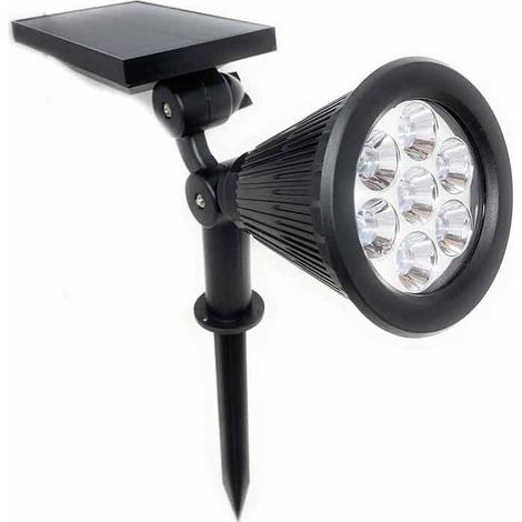 Faretto 7 led picchetto ricaricabile con pannello solare 3 watt faro crepuscolare luce calda 3000k ip65 (1/3)