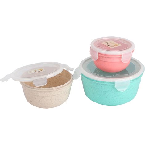 Ensemble de 3 boîtes de conservation alimentaire rondes avec couvercle, idéales pour l'école, la maison et les activités de plein air. (1/5)