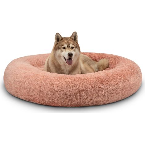 lionto Hundebett aus Plüsch in Donut-Form, 120 cm Durchmesser, rosa