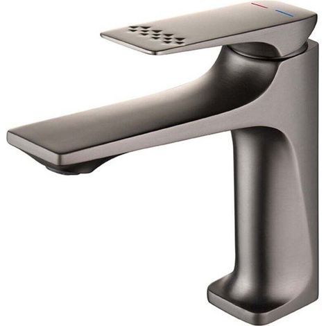 Lavabo design avec robinet mitigeur cuivre massif, hauteur 16,5 cm, flexible d’alimentation 60 cm, finition gris pistolet – 1 pièce (1/4)