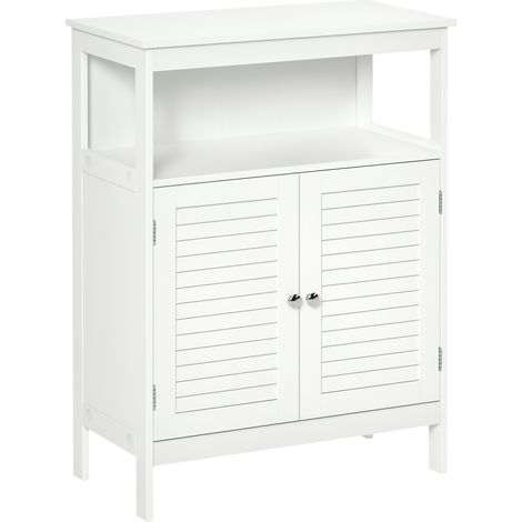 Mobiletto da Bagno Impermeabile con 2 Ripiani e Armadietto MDF Bianco