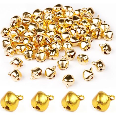 100 petites cloches, hochets, clochettes miniatures, clochettes en métal, cloches de Noël, mini-cloches, pour décorations de Noël à faire soi-même, 12 mm (dorées)