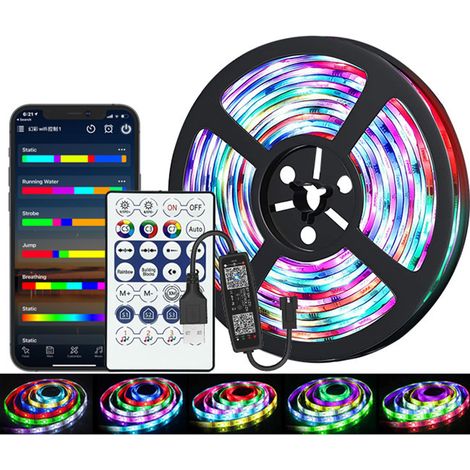 Bande LED RGB L6460-2 5m synchronisation musicale contrôle application éclairage d'ambiance flexible et découpable pour décoration intérieure (1/5)
