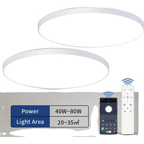 Lámpara de techo, 80 W de potencia, regulable, control por aplicación y mando a distancia. (1/2)