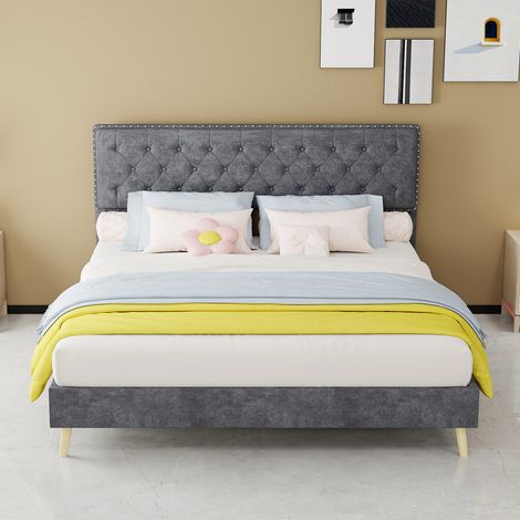 Bett Doppelbett Stauraum 160x200 Samt Grau OKMYHOME