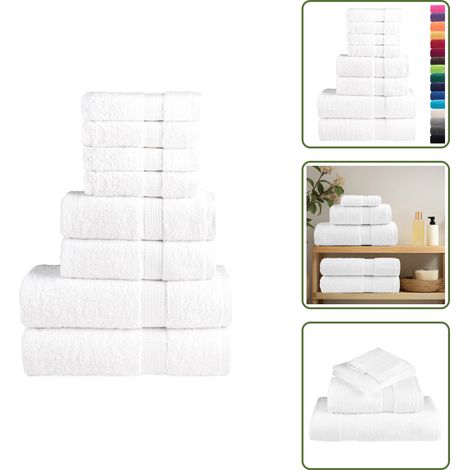 The Living Store 8 tlg. Premium-Handtuch-Set SOLUND Weiß 600 g/m² - Baumwolle - Handtücher - Badetücher - Weiße Handtücher - Waschbare Handtücher (1/5)