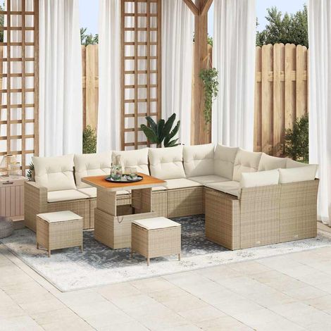 Gartensofa-set mit Kissen 13 pcs Beige und Creme Poly-Rattan (1/5)