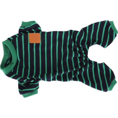 Pyjama pour animaux de compagnie, vêtements en tricot doux, combinaison confortable de 1,20 m à rayures vertes pour chiens, chiots et chats, taille S (1/5)