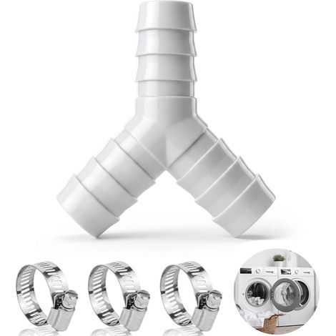 1 Set Raccord en Y Gris, Tuyau Machine à Laver et Tuyau d'Arrosage, Adaptateur en Y Deux, Evacuation Lave-Vaisselle Sèche-Linge, avec 3 Colliers de Serrage (1/5)