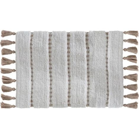 Five Simply Smart – Tapis de bain 50x75cm en coton taupe – Pompons décoratifs – Confort agréable sous les pieds – Pour salle de bain moderne (1/5)
