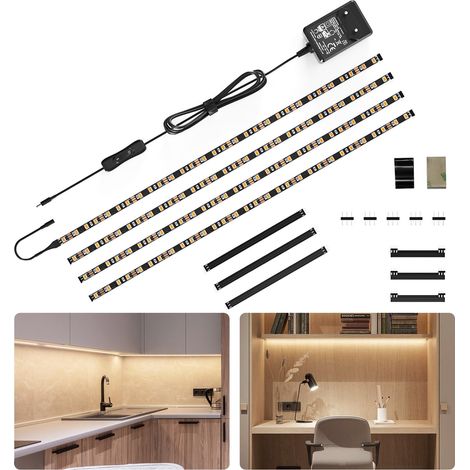 4 lampes LED de 50 cm pour meuble de cuisine, avec interrupteur, blanc neutre, 1200 lm (1/5)