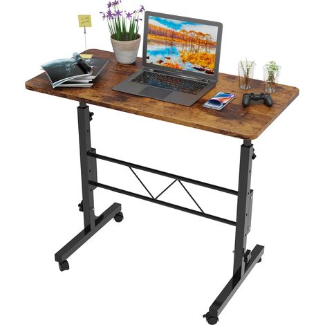 Bureau Informatique Réglable en Hauteur avec Roulettes Bloquables - Table Mobile Ergonomique Plateau MDF Durable + Structure Métallique - Dimensions 80x40x74-110cm (Idéal Canapé/Chambre/Salon/Bureau) (1/5)