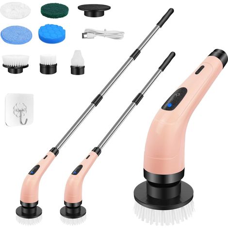 Brosse de nettoyage rotative électrique, conception sans fil, poignée rétractable, 7 têtes de brosse multifonctions, vitesse à 2 vitesses, étanche IPX7, convient pour salle de bain, cuisine, voiture,
