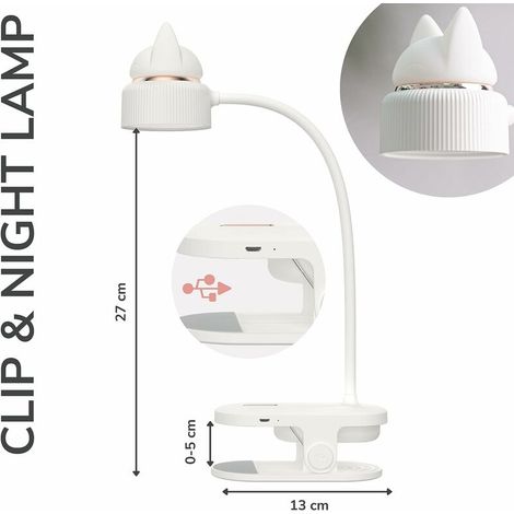 LAMPE A PINCE Flexible avec Veilleuse / Avec batterie rechargeable USB / Liseuse LED & Liseuse pour bureau, lit, chevet - Légère, pratique - Parfait pour les enfants - rose MNS (1/4)