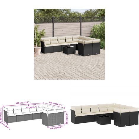 10-tlg. Garten-Sofagarnitur mit Kissen Schwarz Poly Rattan - Gartenmöbel Set - PE-Rattan Möbel - Outdoor Sofa - Esstisch - Lounge Set - Home & Living (1/3)